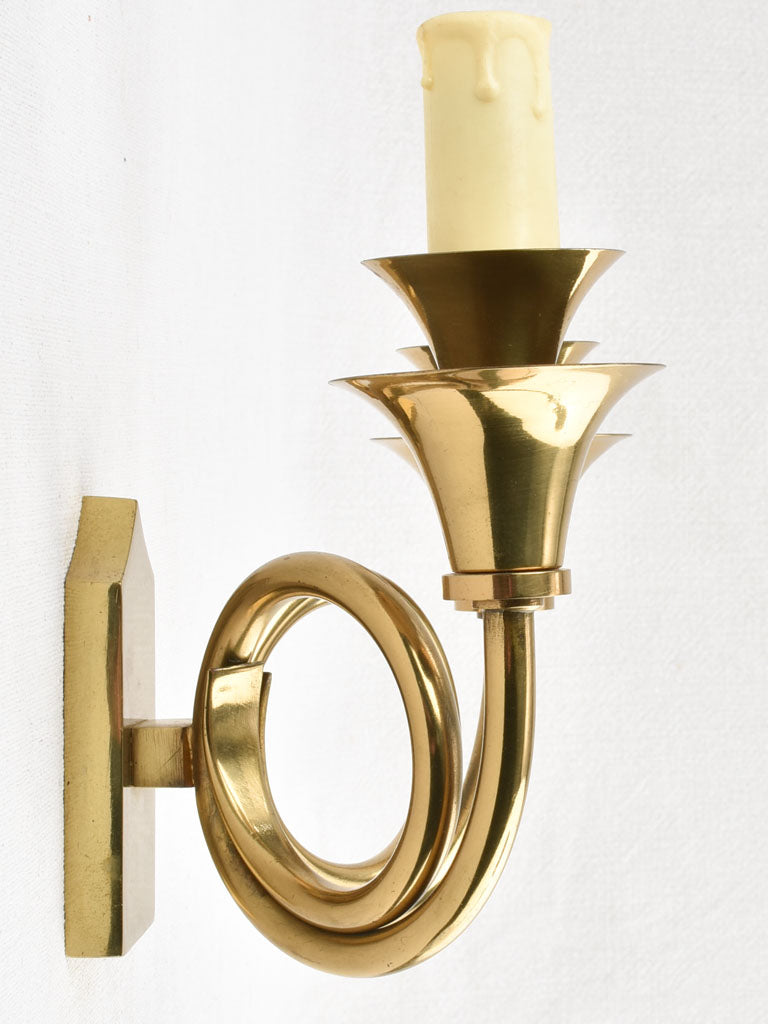 Vintage 2-light wall sconces - brass 'horn' 8"
