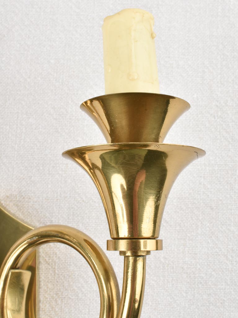 Vintage 2-light wall sconces - brass 'horn' 8"