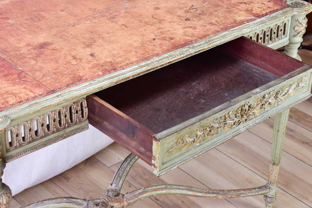 19th Century French Louis XVI style desk with leather top and original patina 41" x 24"