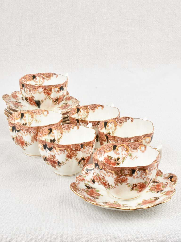 Set of 6 English china teacups & saucers
