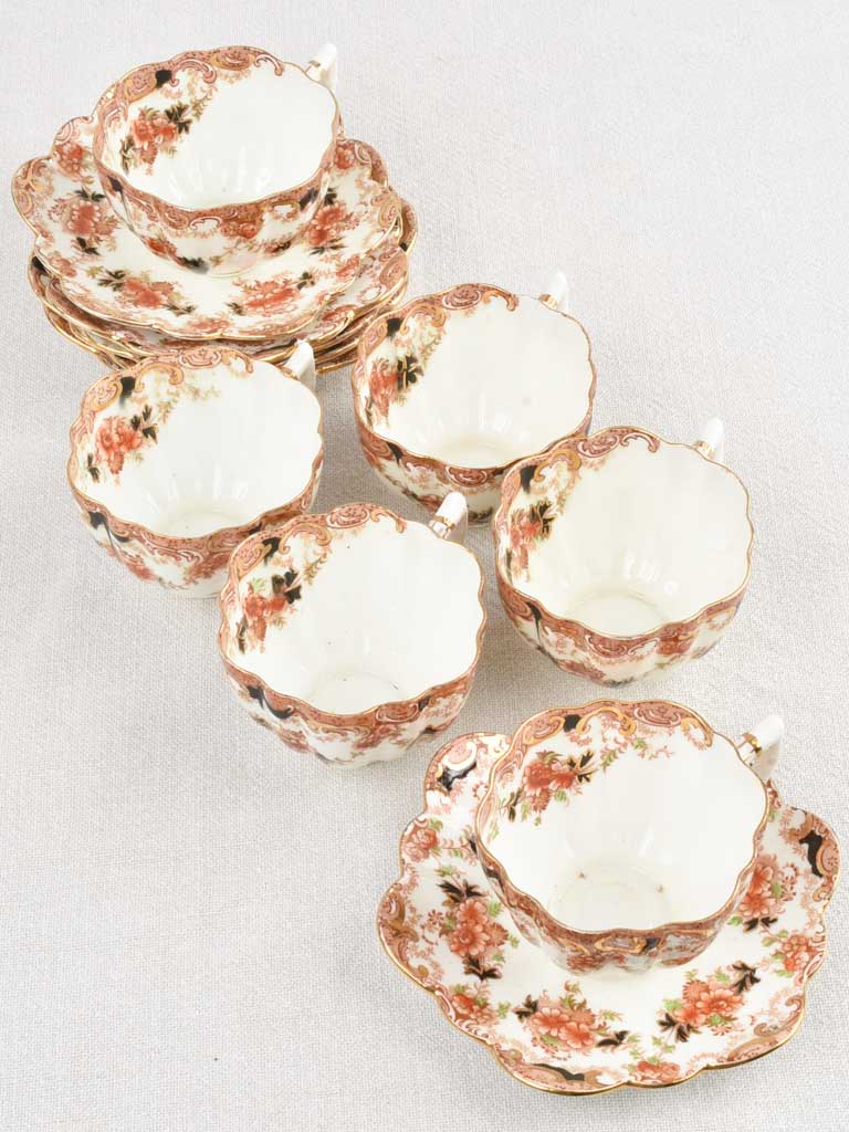 Set of 6 English china teacups & saucers