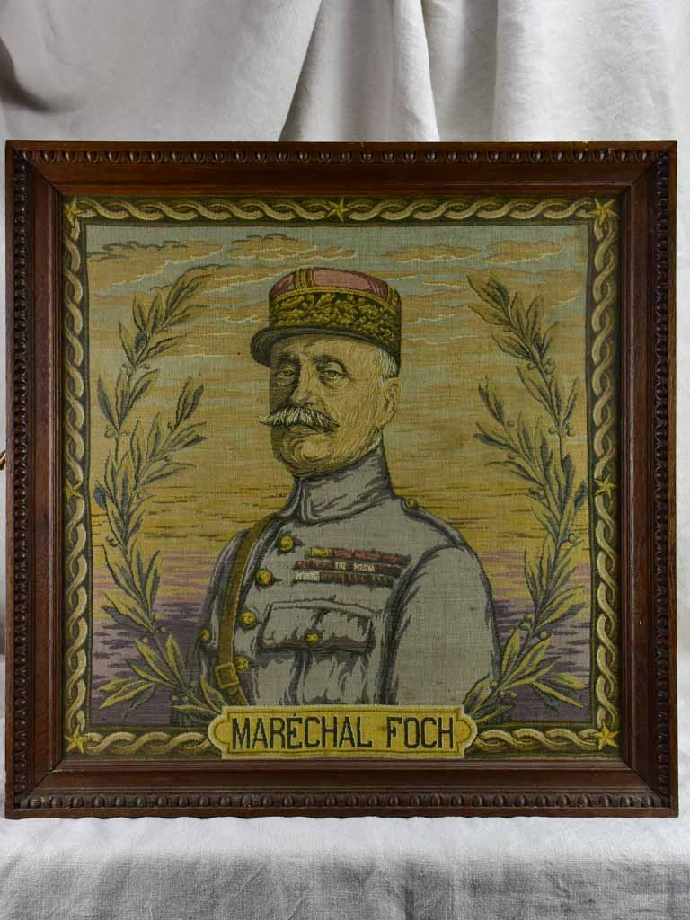 Early 20th Century framed tapestry of Marechal Ferdinand Foch 22½" x 22¾"