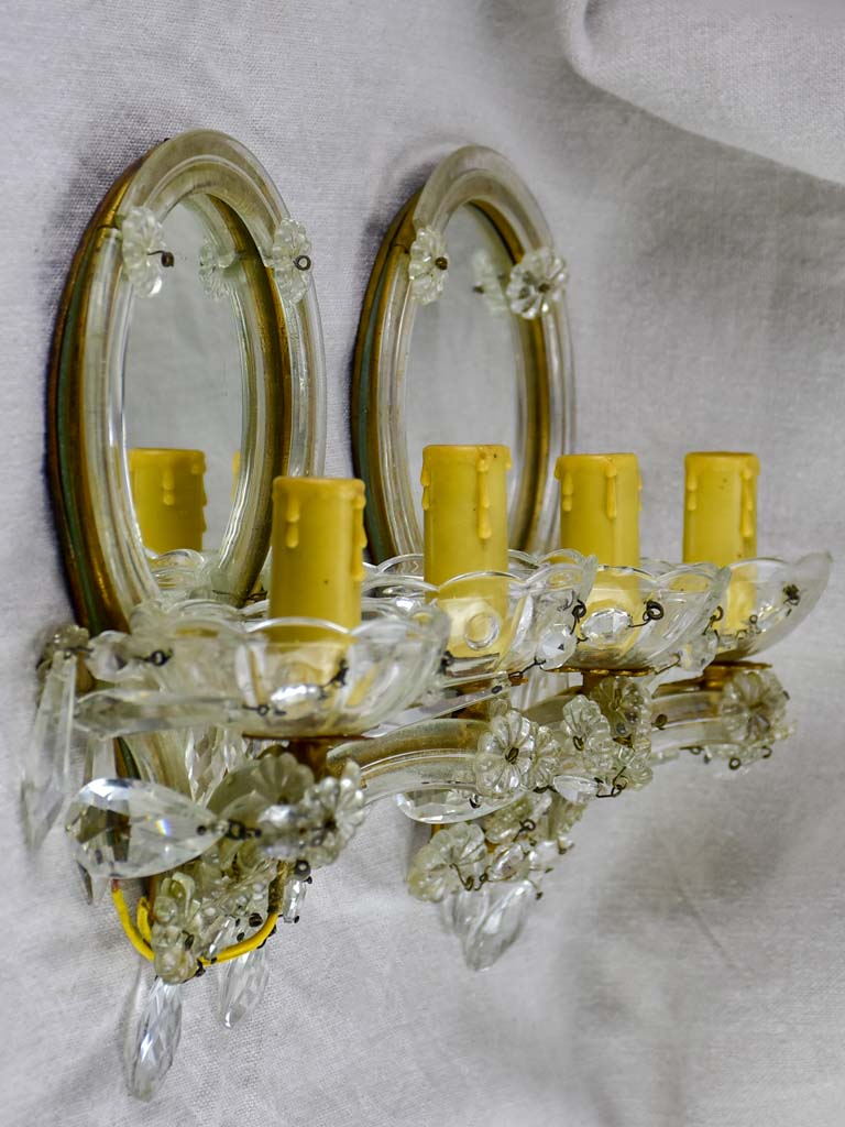 Small pair of Venetian mirrored wall sconces - 1940's 7½" x 11"