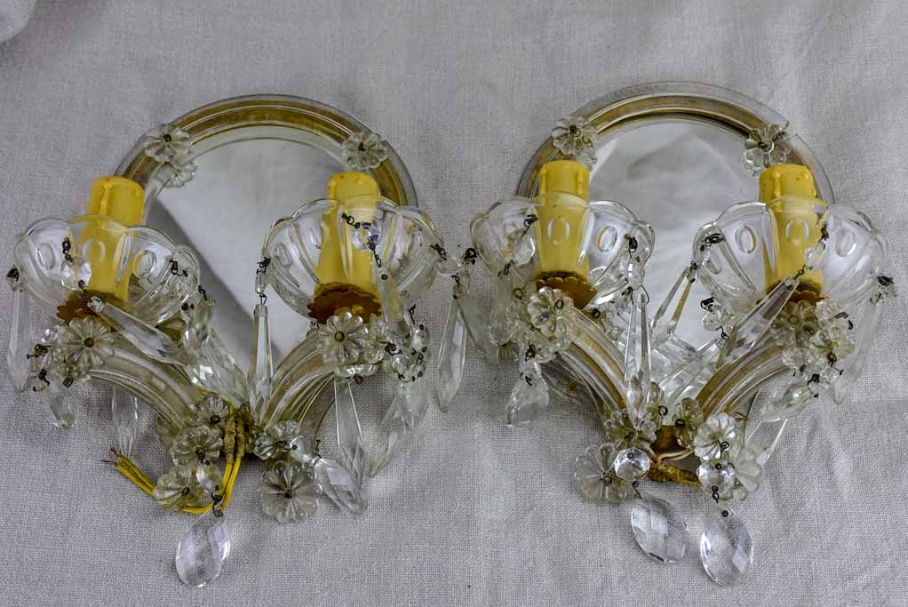 Small pair of Venetian mirrored wall sconces - 1940's 7½" x 11"