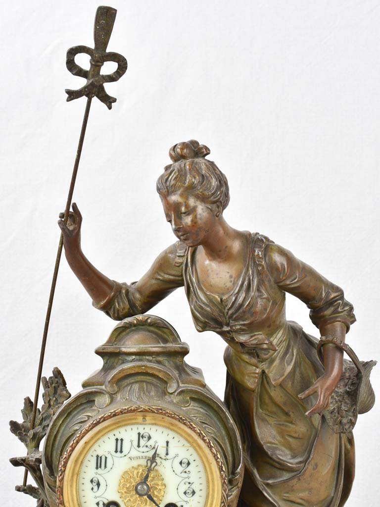 Mantel clock with woman and lambs, 19th-century