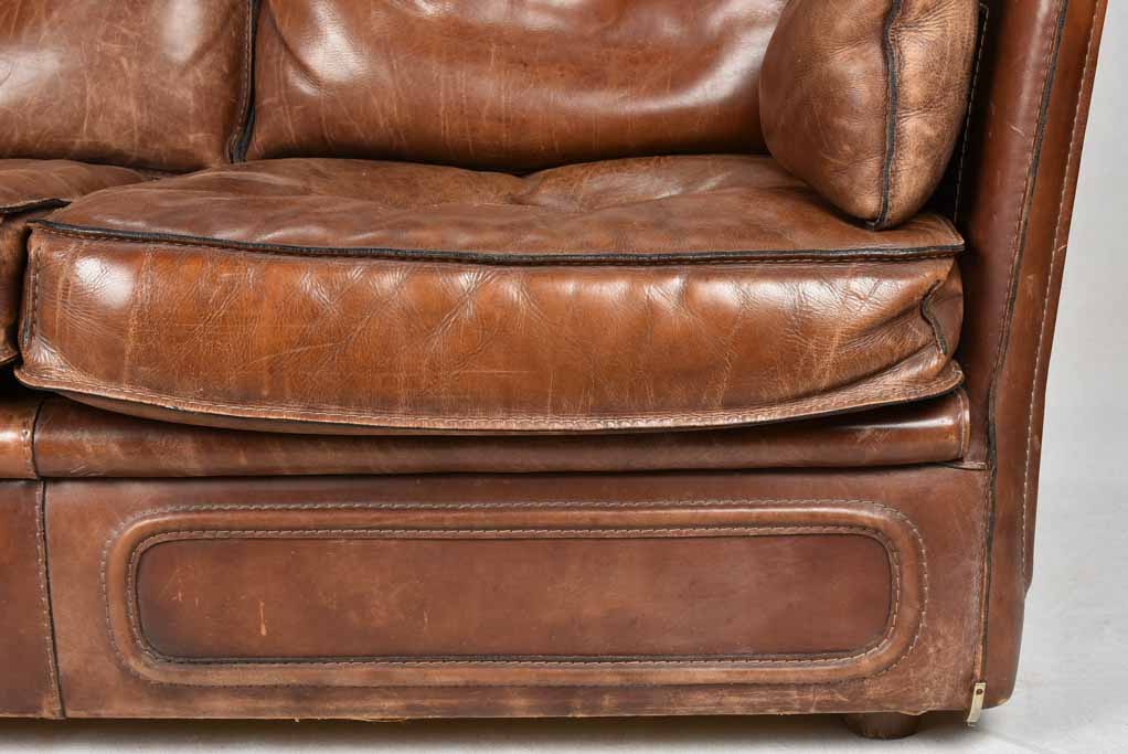 VINTAGE FRENCH ROCHE BOBOIS BROWN LEATHER SOFA 28¾" x 34¾"
