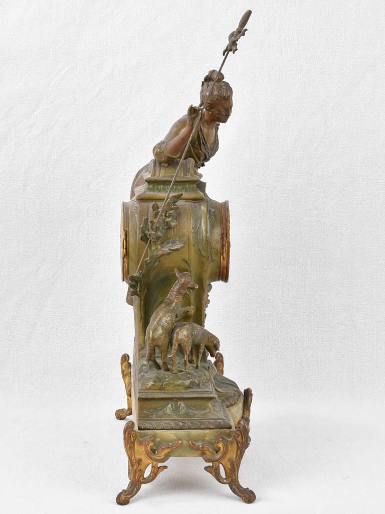Mantel clock with woman and lambs, 19th-century