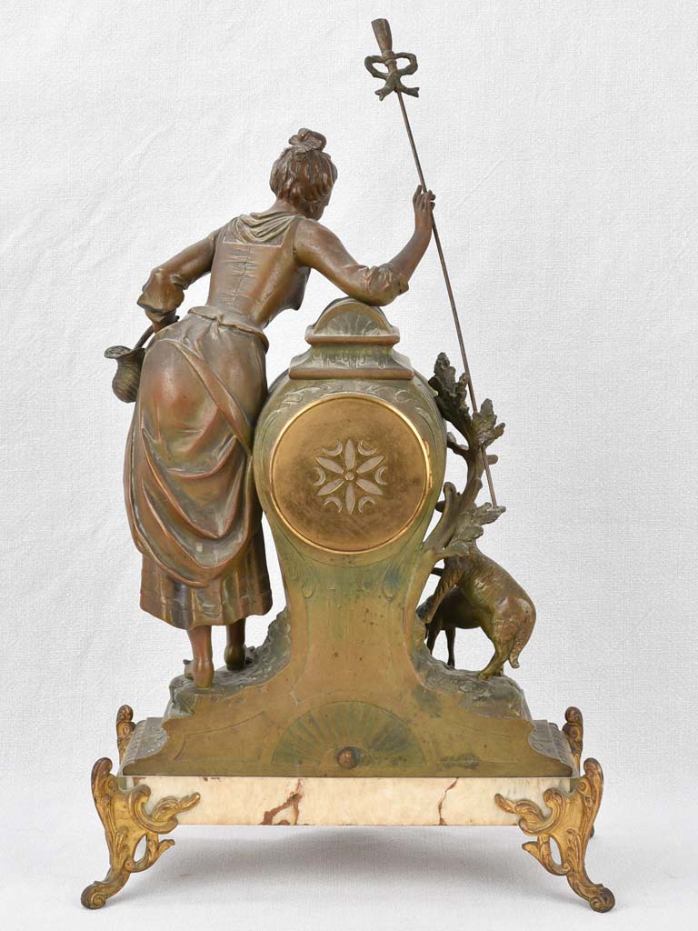 Mantel clock with woman and lambs, 19th-century