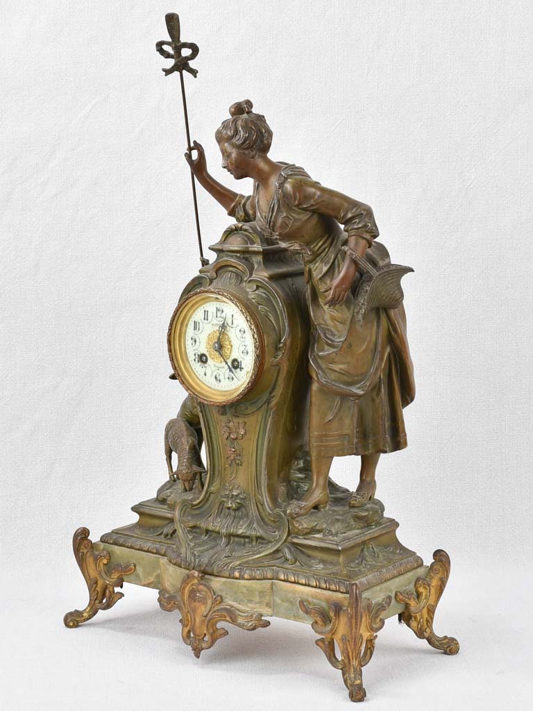 Mantel clock with woman and lambs, 19th-century