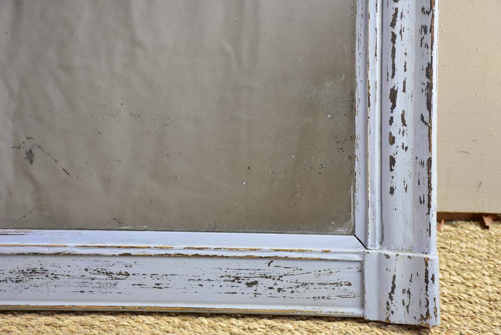Antique French mantle mirror with grey patina and original timeworn glass 22¾" x 28¾"