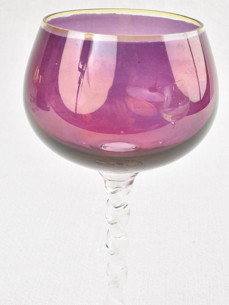 8 colored wine glasses twisted stems - 1970s