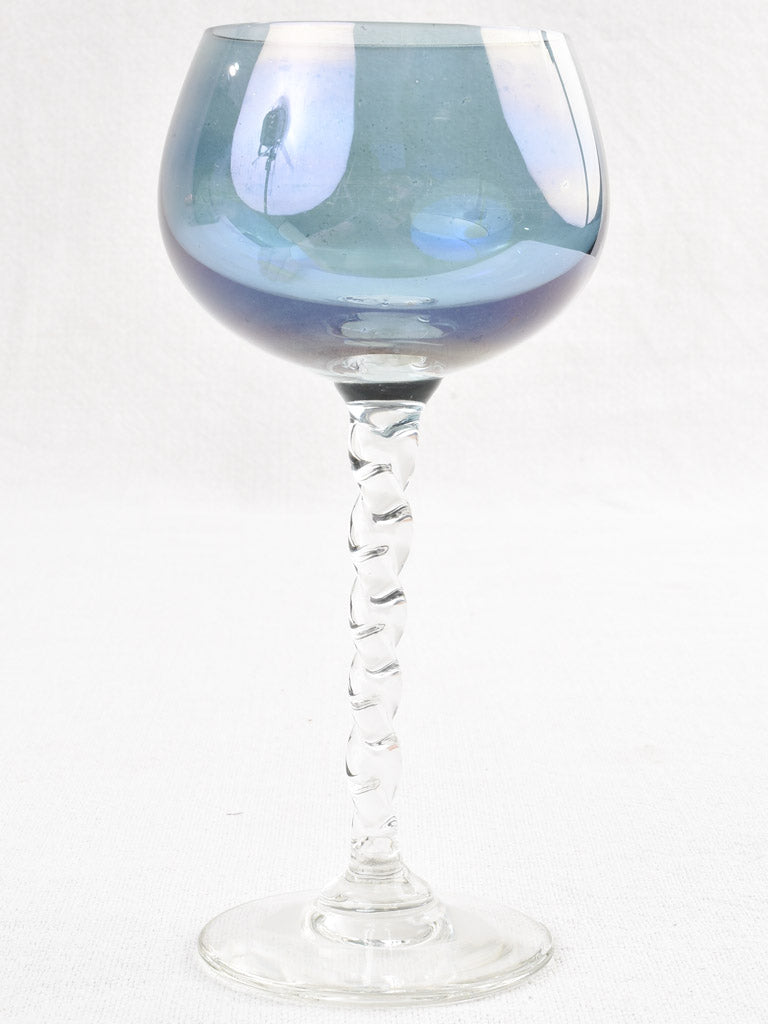 8 colored wine glasses twisted stems - 1970s