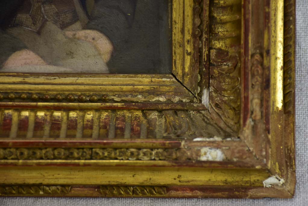 19th Century French portrait of a male in gilded frame. Oil on wood