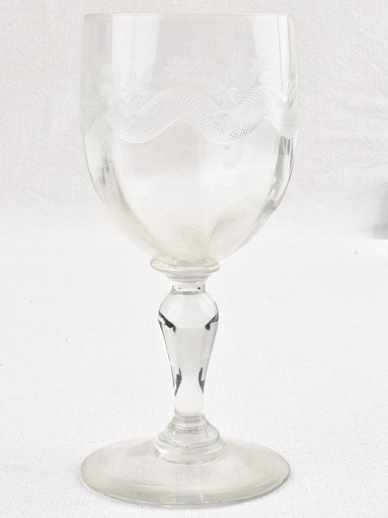 Set of 12 vintage engraved French wine glasses