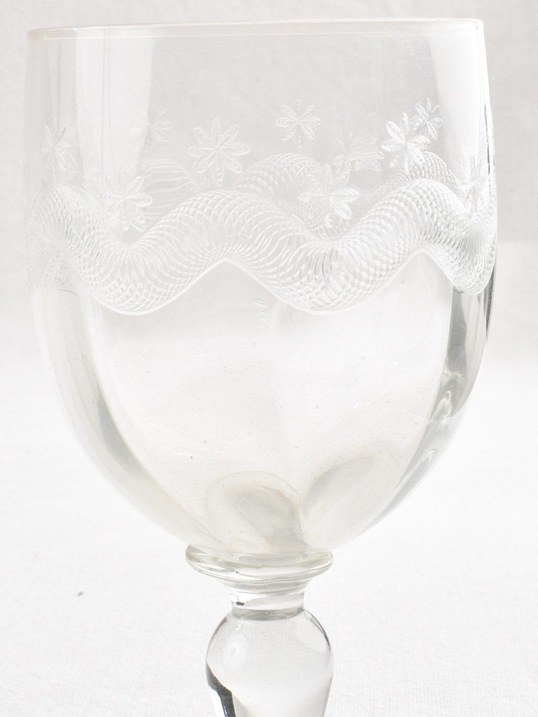 Set of 12 vintage engraved French wine glasses