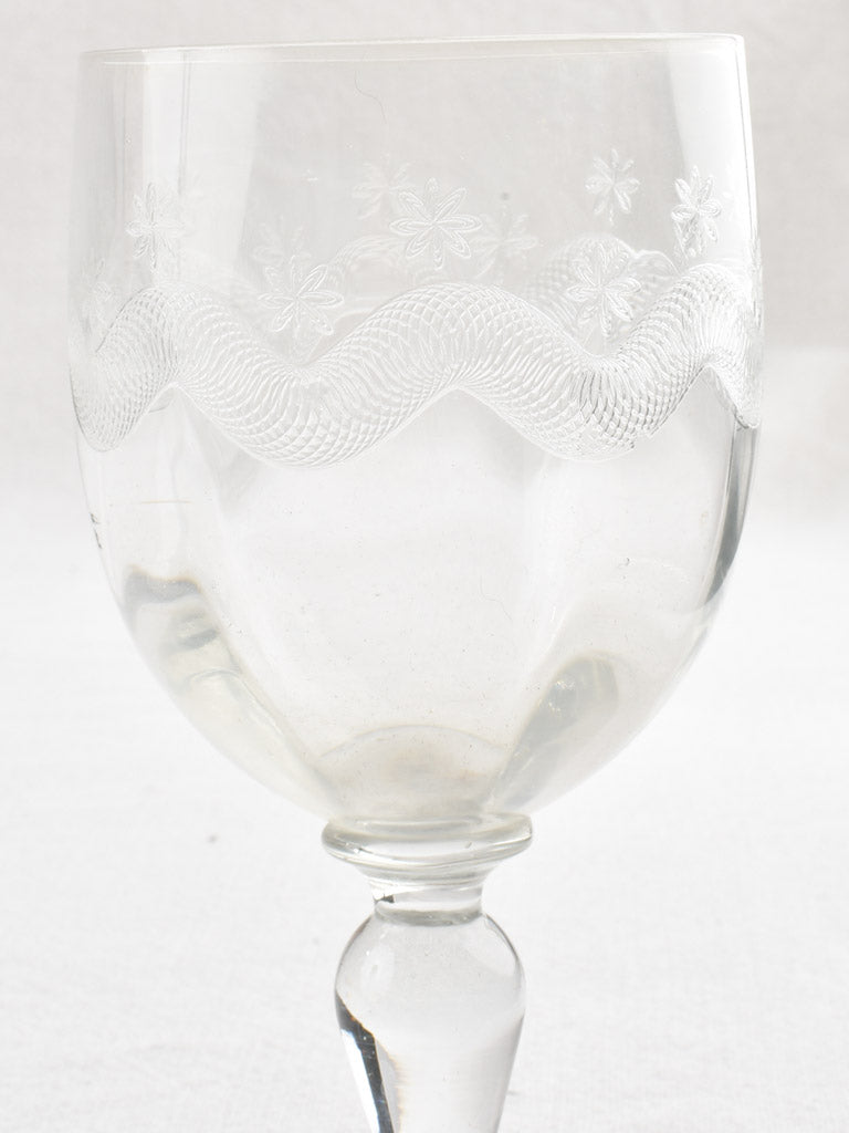 Set of 12 vintage engraved French wine glasses