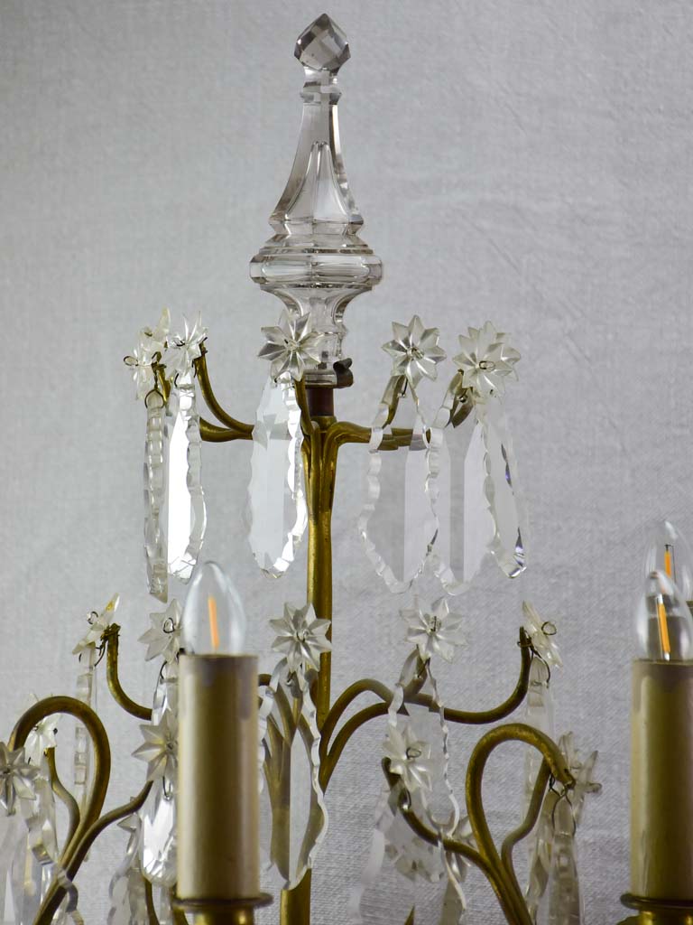 Pair of antique French crystal bronze and brass table chandeliers girandoles 22½"