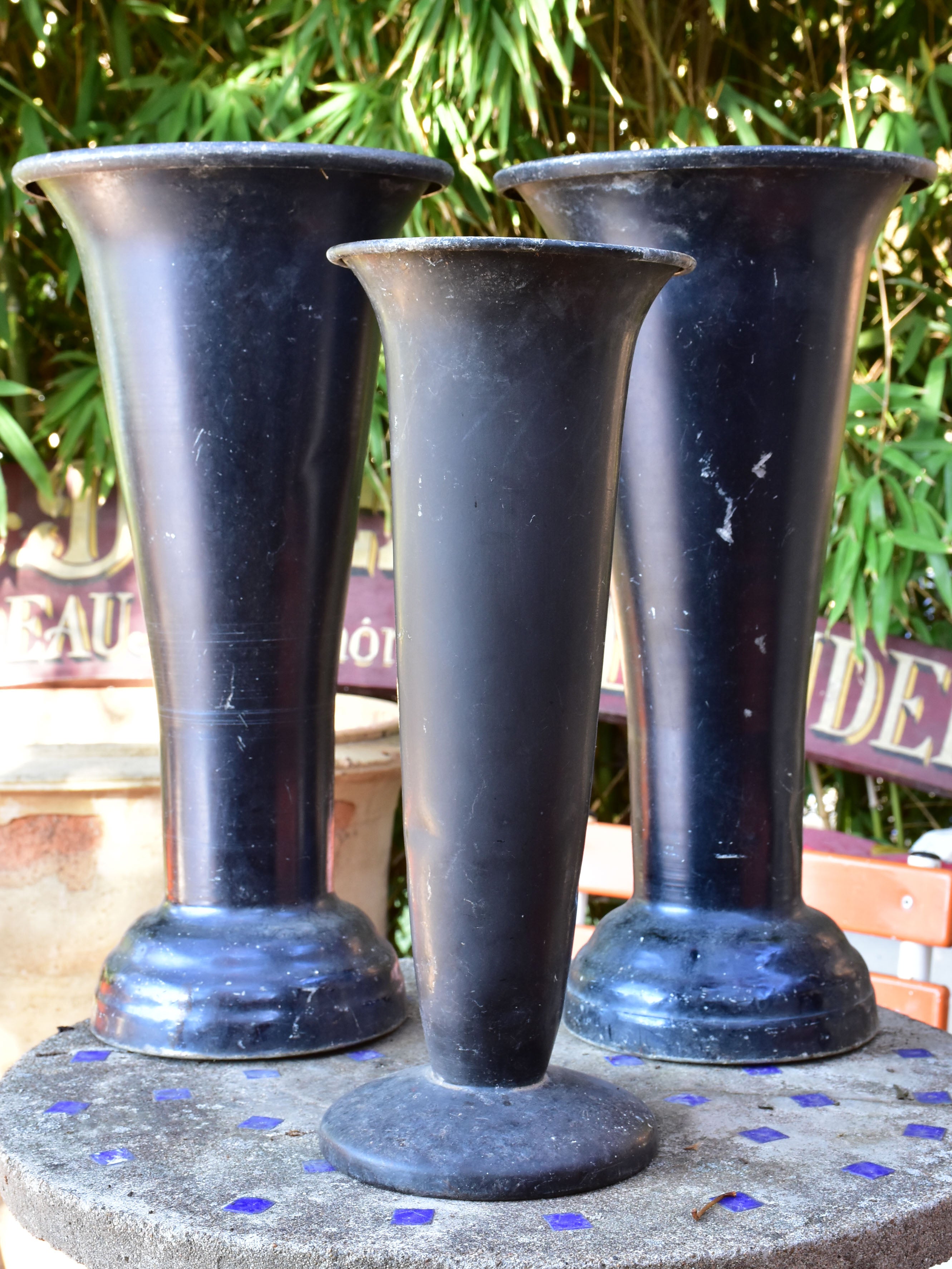 Collection of three vintage French florist vases