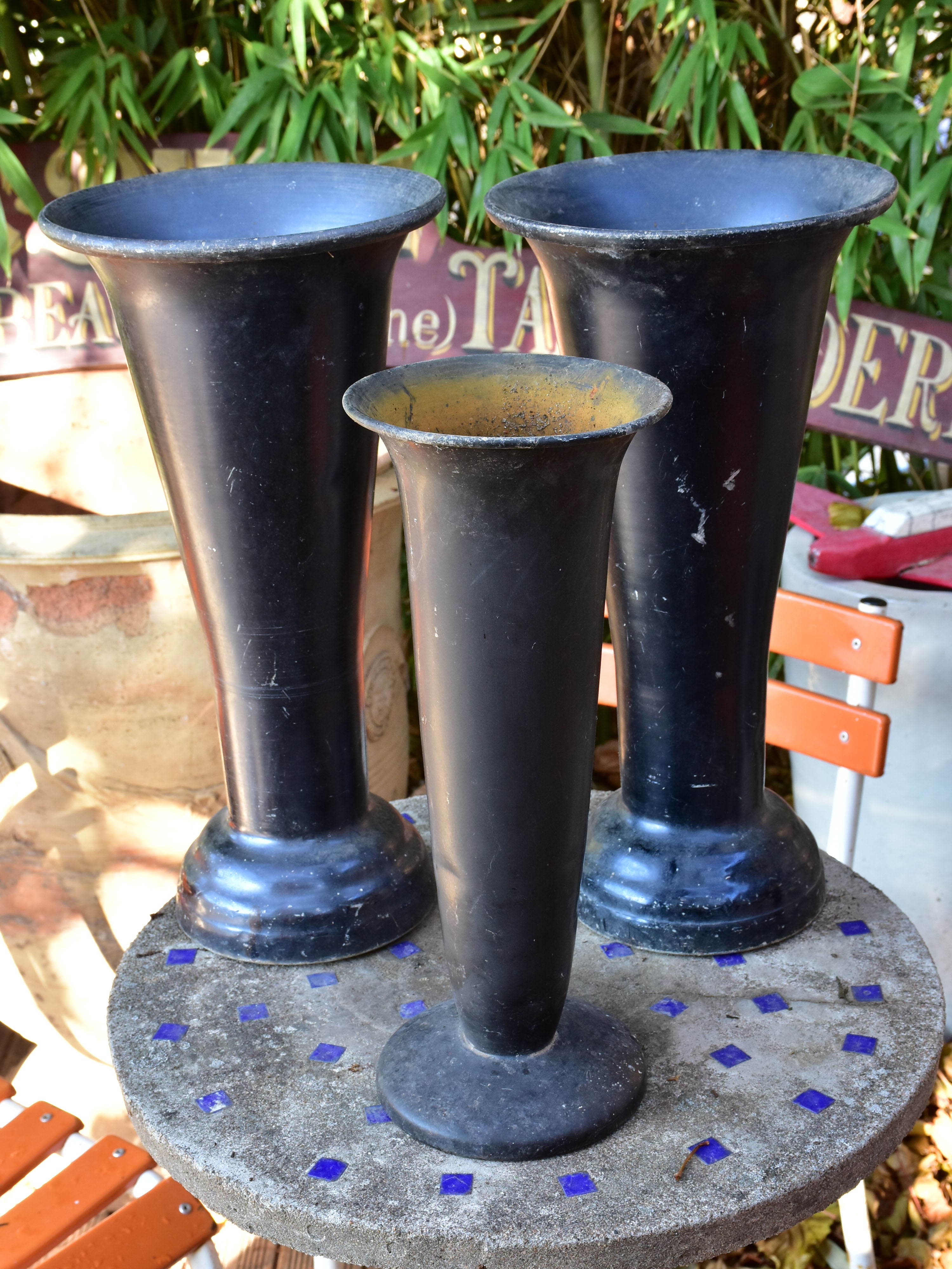 Collection of three vintage French florist vases