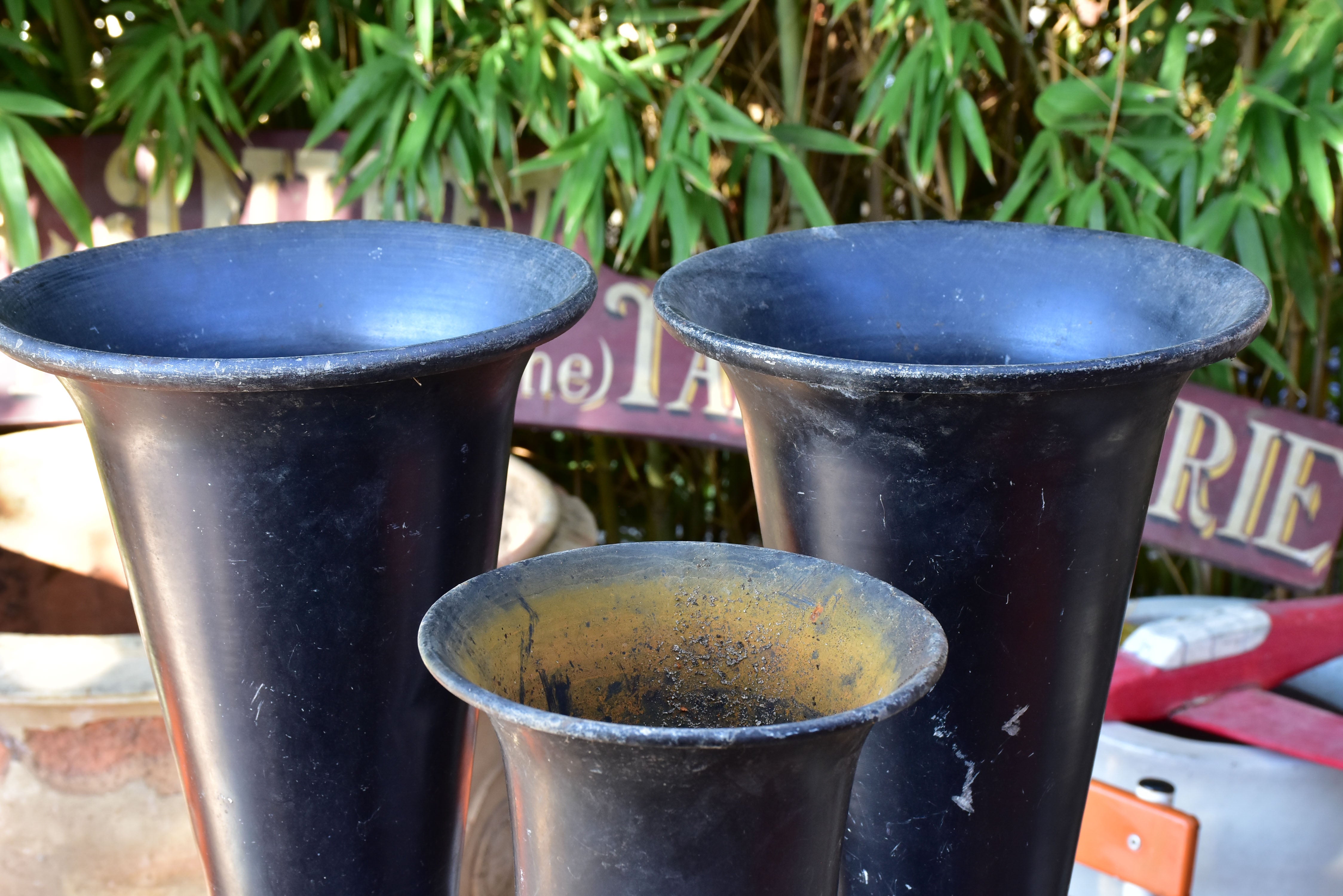 Collection of three vintage French florist vases