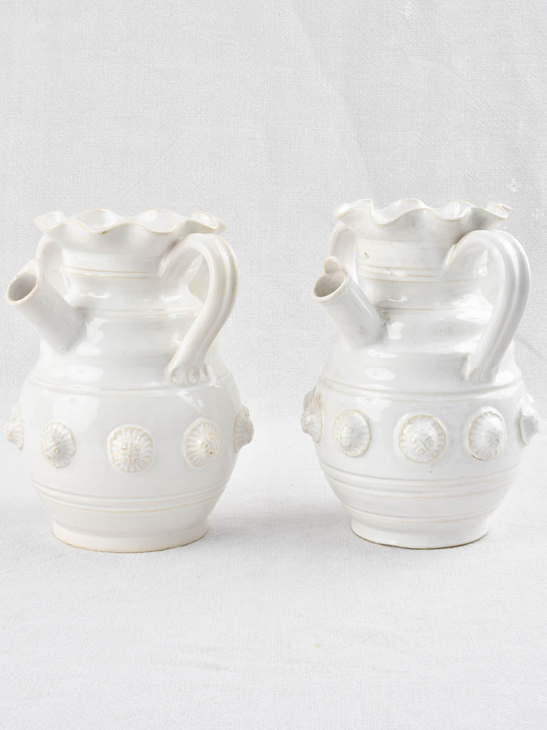 Pair of ceramic vases w/ white glaze & handles - Émile Tessier