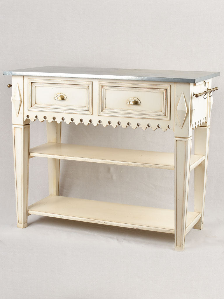 Artisan made kitchen island with zinc top 47¾" x 23¾"