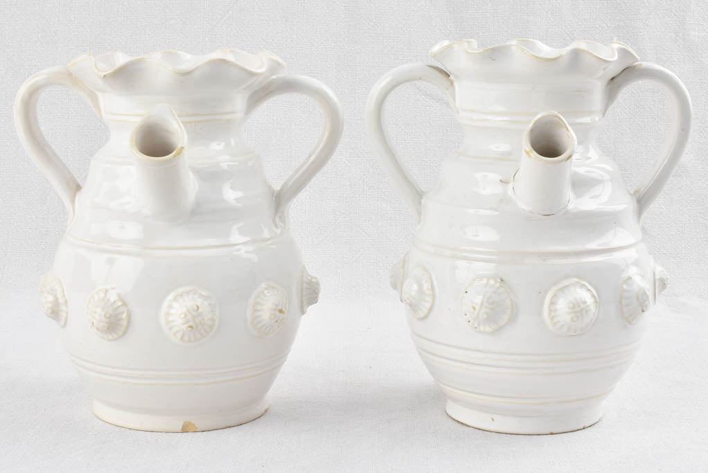 Pair of ceramic vases w/ white glaze & handles - Émile Tessier