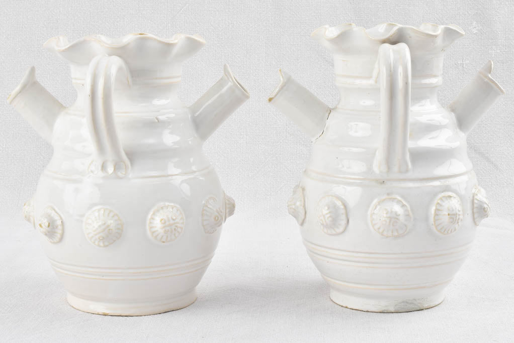 Pair of ceramic vases w/ white glaze & handles - Émile Tessier