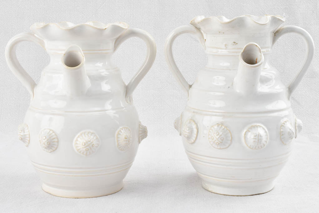Pair of ceramic vases w/ white glaze & handles - Émile Tessier