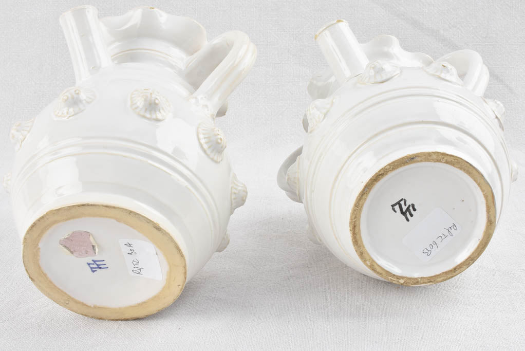 Pair of ceramic vases w/ white glaze & handles - Émile Tessier