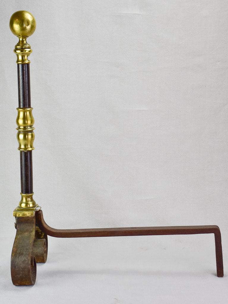 Pair of mid nineteenth-century French fire dogs andirons - brass and bronze 25¼"