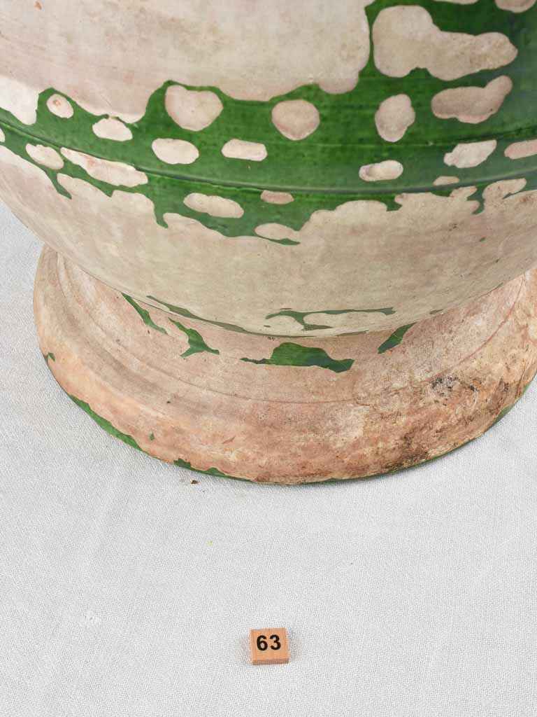 Timeworn 19th century Castelnaudary planter w/ 4 handles - green 21¾"