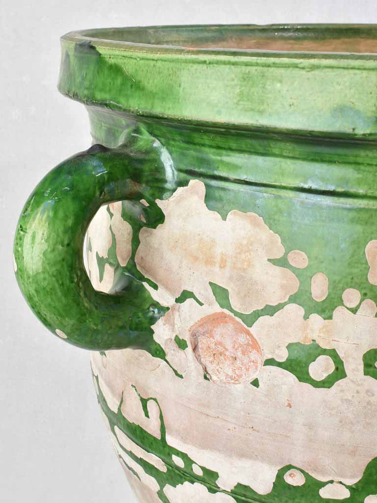 Timeworn 19th century Castelnaudary planter w/ 4 handles - green 21¾"
