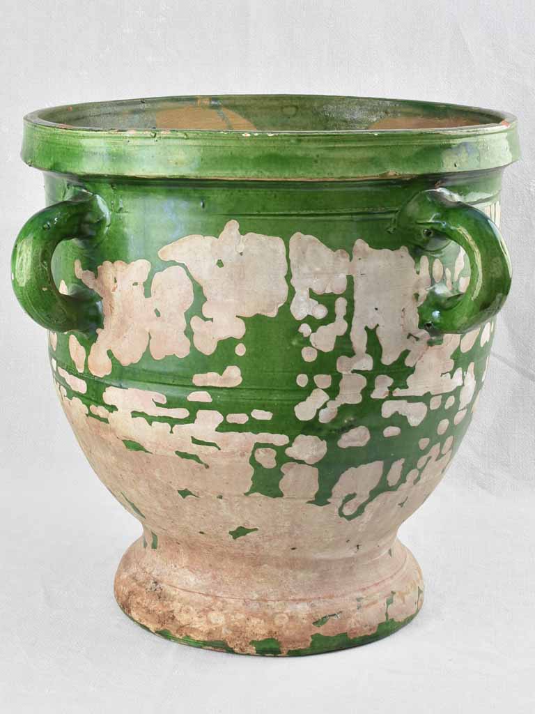 Timeworn 19th century Castelnaudary planter w/ 4 handles - green 21¾"