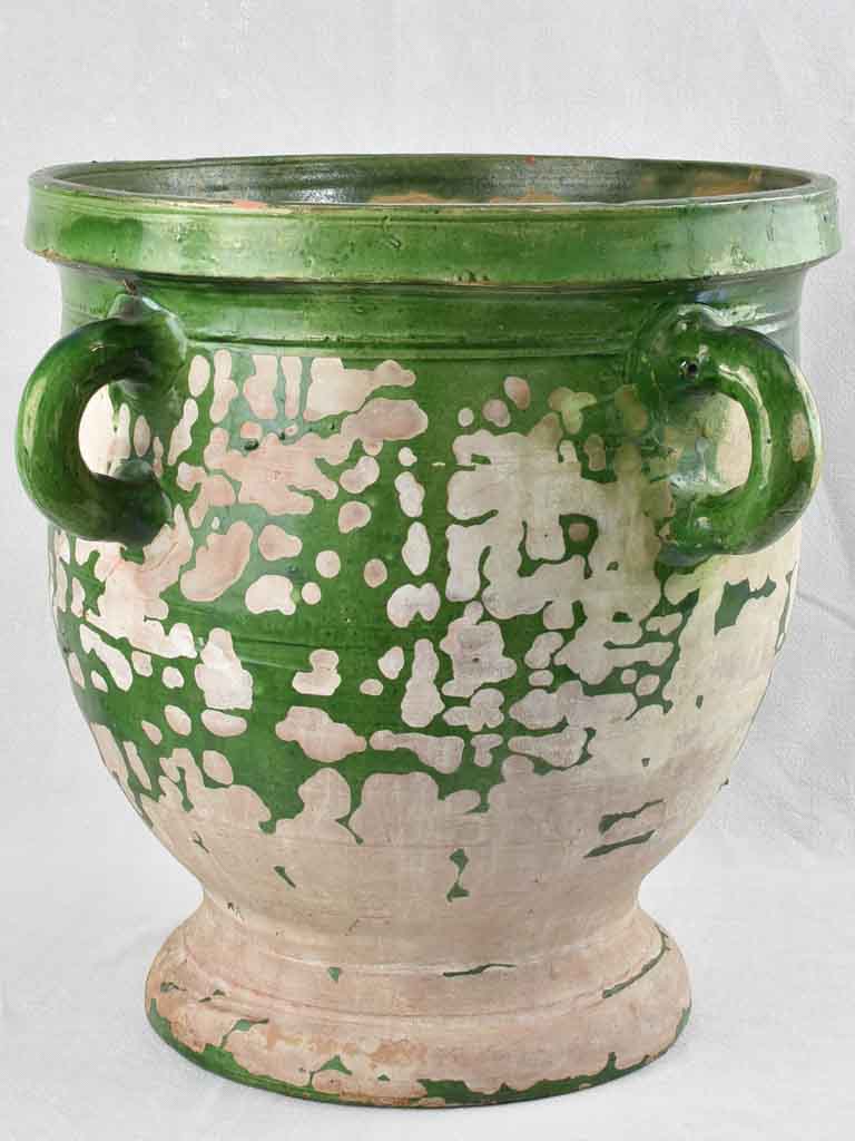 Timeworn 19th century Castelnaudary planter w/ 4 handles - green 21¾"