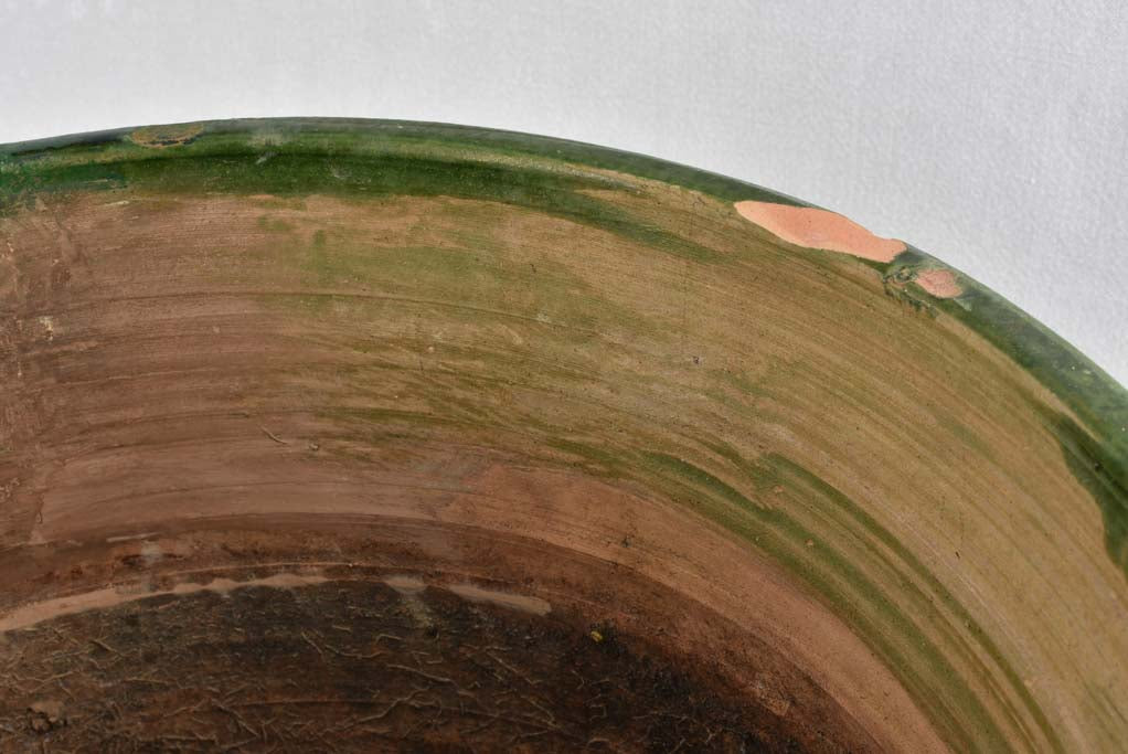 Timeworn 19th century Castelnaudary planter w/ 4 handles - green 21¾"