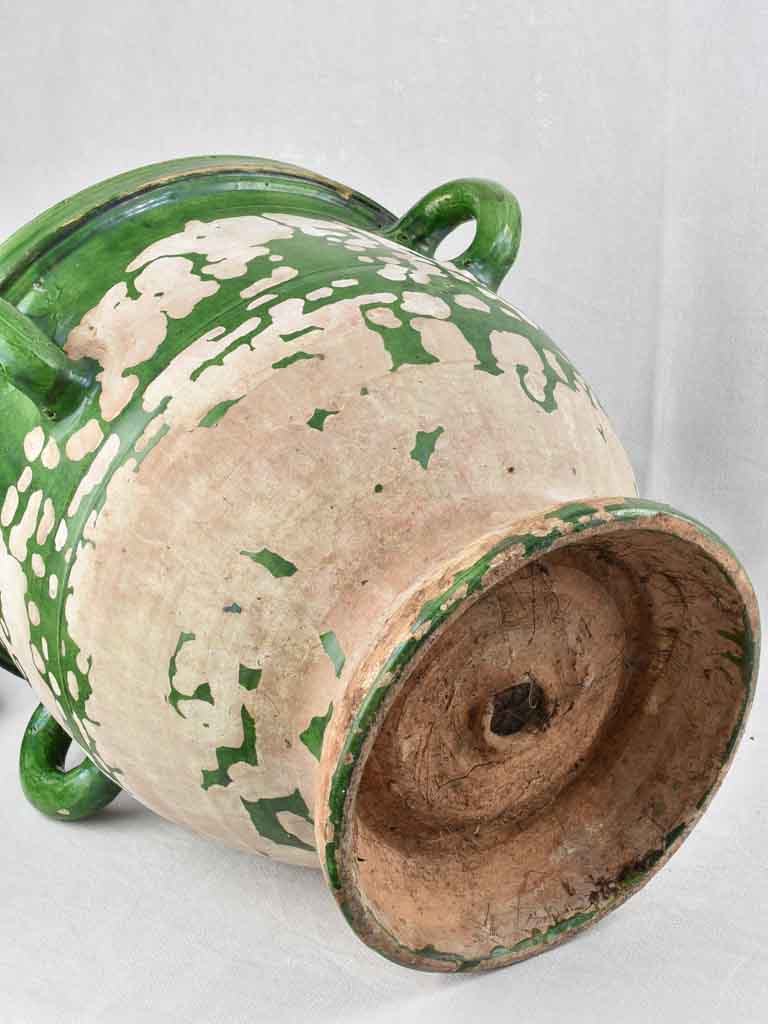 Timeworn 19th century Castelnaudary planter w/ 4 handles - green 21¾"