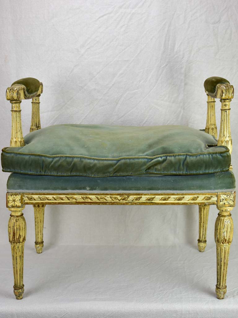 18th Century French bench seat with velvet upholstery