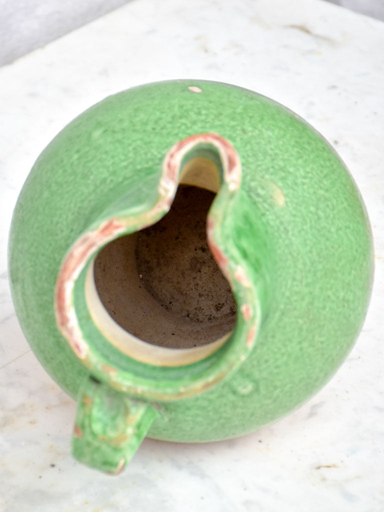 Antique French pitcher with matte green glaze