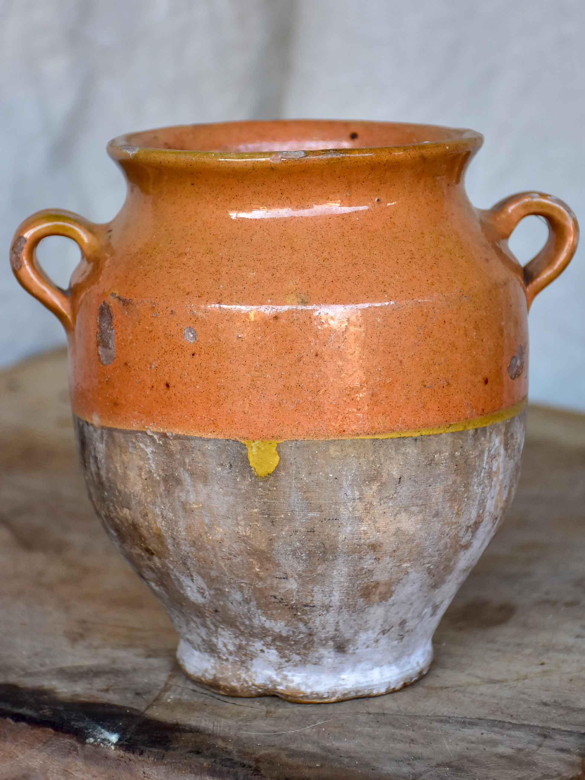 Antique French confit pot with ochre glaze