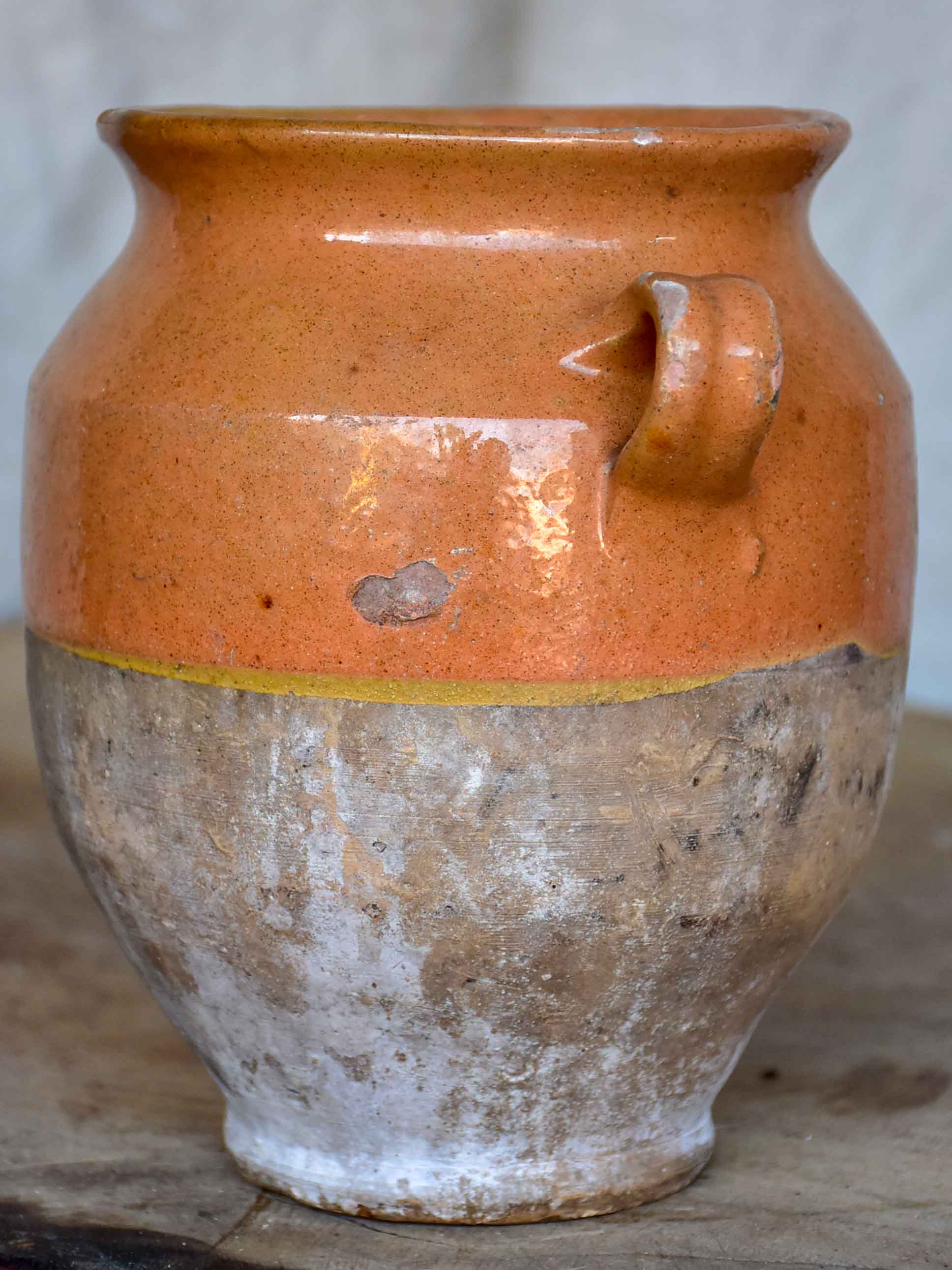 Antique French confit pot with ochre glaze