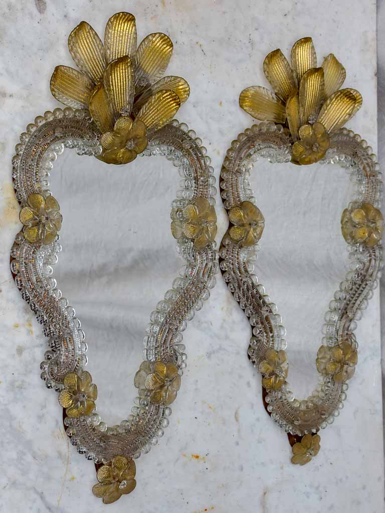 Pair of antique Venetian mirrors - gold 20½" x 10¼"