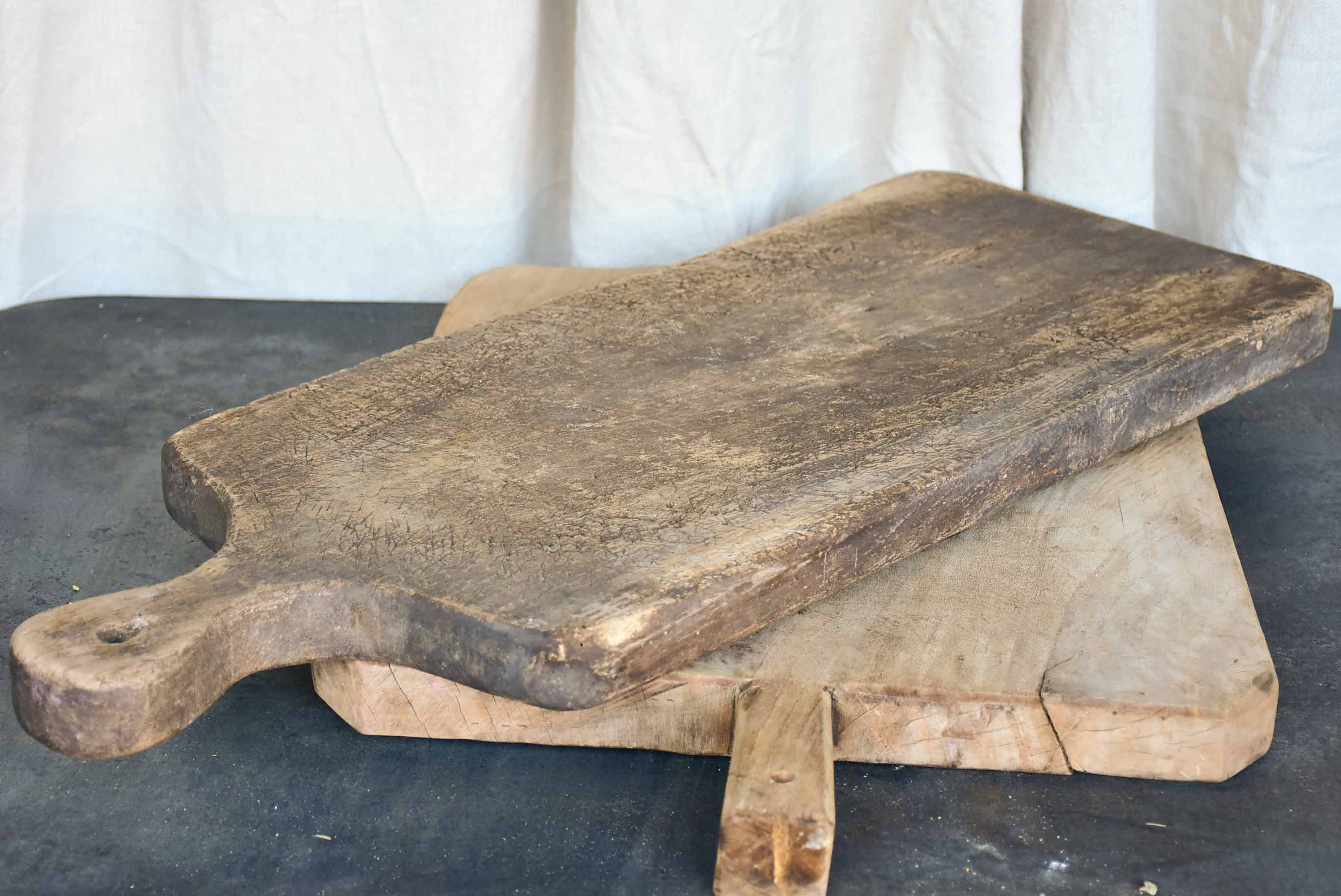 Very large antique French cutting board - puzzle piece silhouette 29 ½''