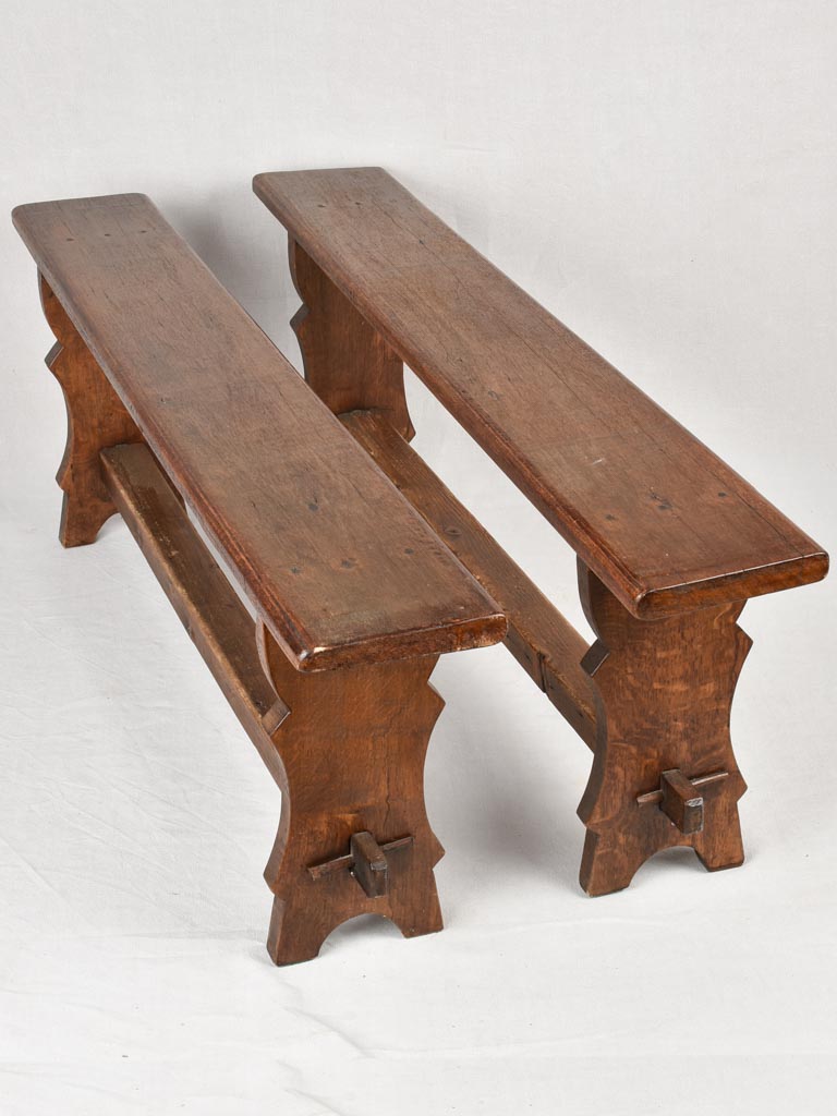 Pair of antique French wooden benches 54" for kitchen table