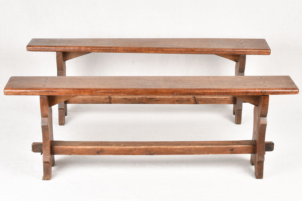 Pair of antique French wooden benches 54" for kitchen table