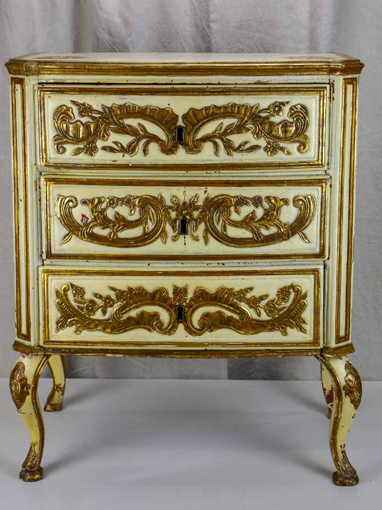 Vintage three drawer commode - carved with gilding