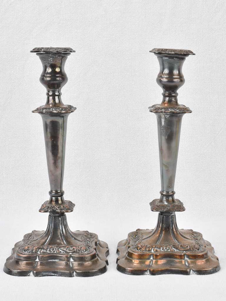 Candlesticks, silver-plated, English, antique 12¼"