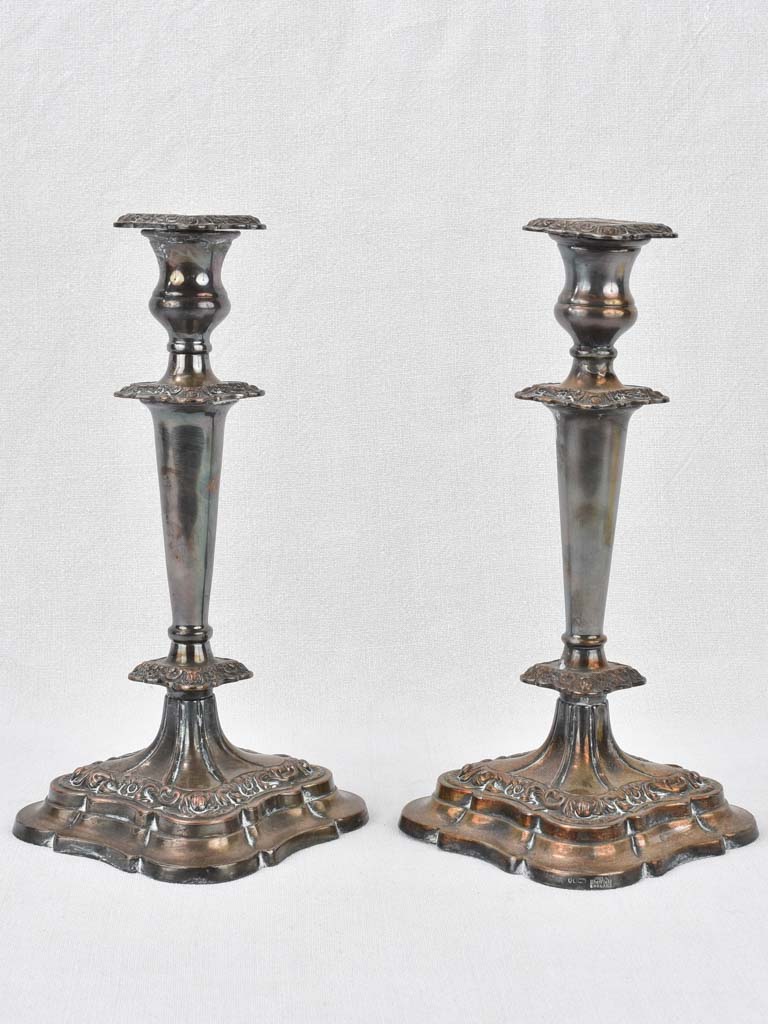 Candlesticks, silver-plated, English, antique 12¼"