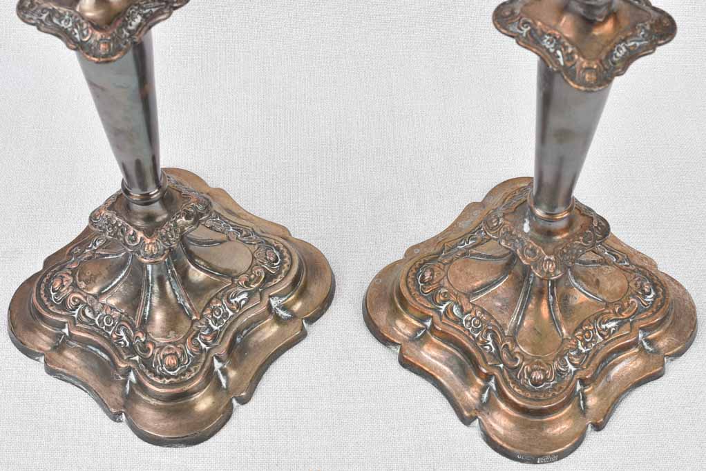 Candlesticks, silver-plated, English, antique 12¼"