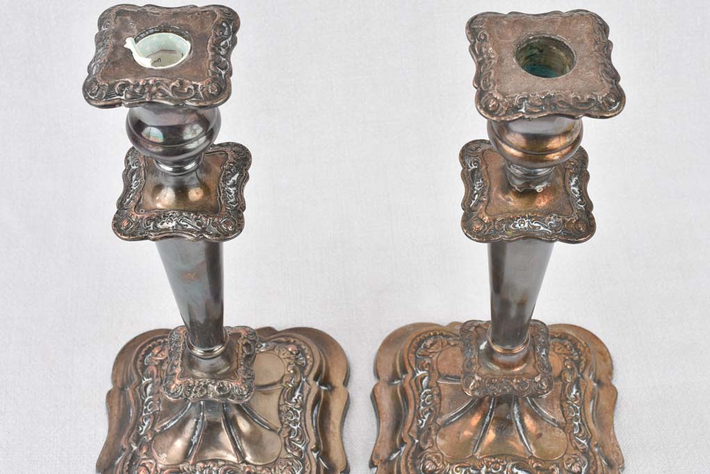 Candlesticks, silver-plated, English, antique 12¼"